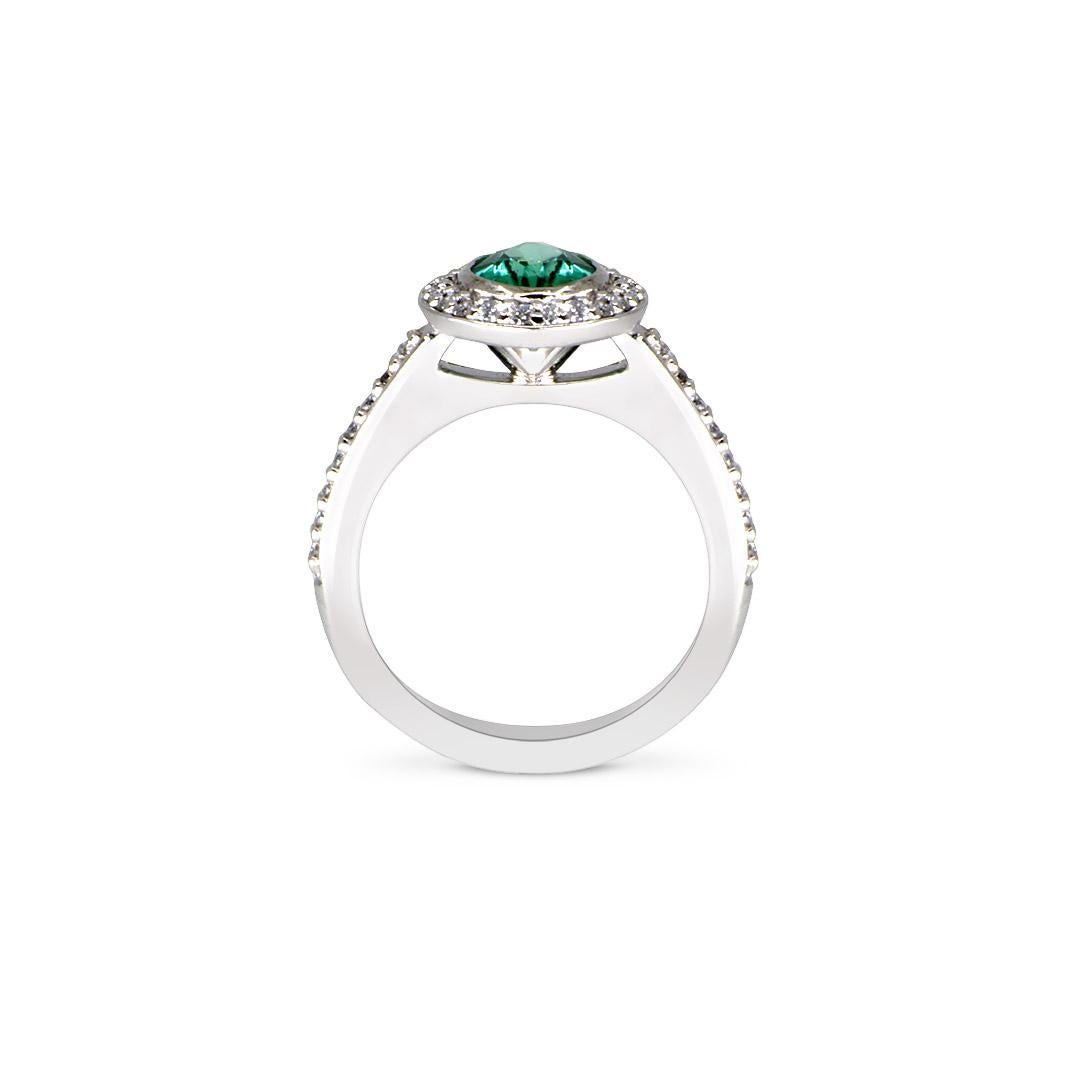 1.94 Carat Green Tourmaline Pear Diamond Cluster Ring Platinum Natalie Barney For Sale 1