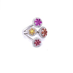 1,94 Karat Multi Farbe Saphir Diamant Weißgold Statement Ring