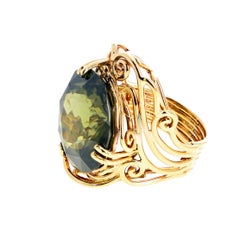AJD Rare ENORMOUS Gemstone 19.4 Ct Natural Green Zircon Yellow Gold Ring