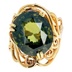 AJD Rara pietra preziosa ENORME 19,4 ct Zircone verde naturale Anello in oro giallo