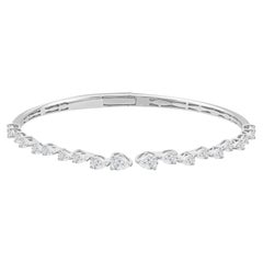 1.94 Carat Natural Pear Diamond Scattered Open Bangle in 18K White Gold