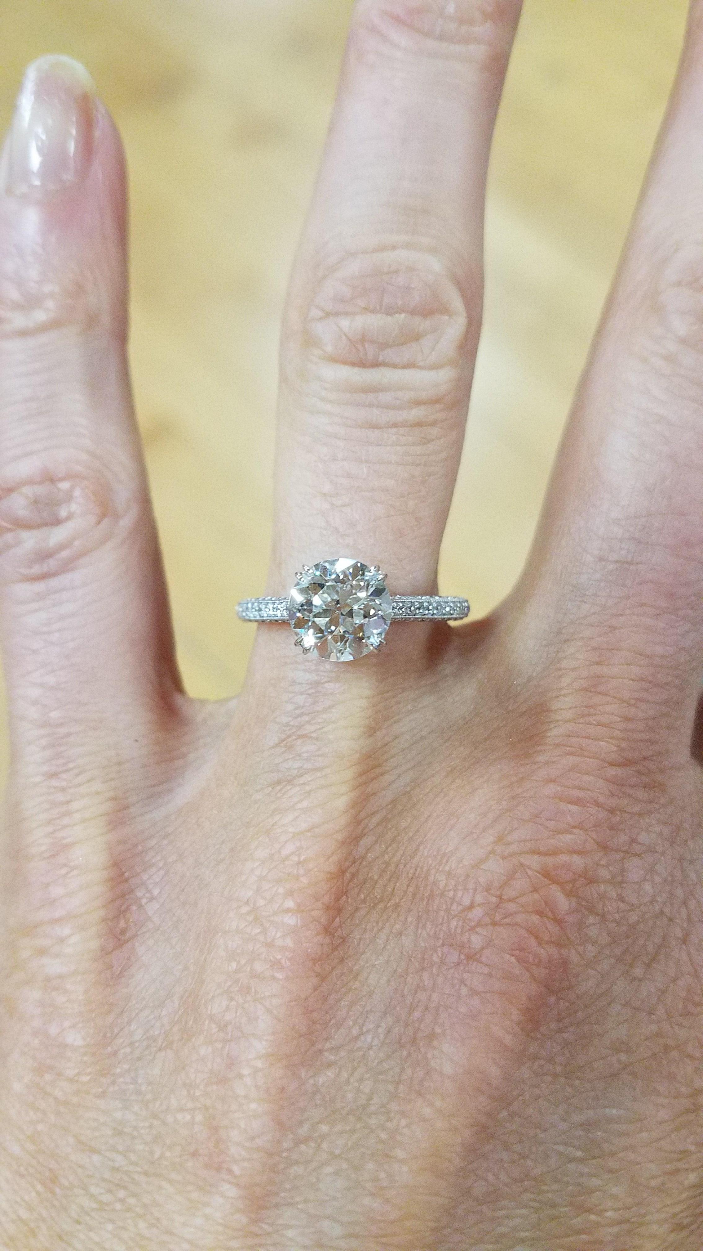 1.94 carat Old Euro cut Diamond Engagement Ring In New Condition In New York, NY