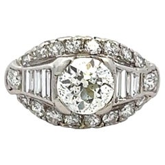 Vintage 1.94 Carat Old European and Round and Baguette Shape 14K WG/Plat Art Deco Ring