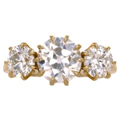 1.94 Carat Old European Diamond Three Stone Victorian Inspired Engagement Ring