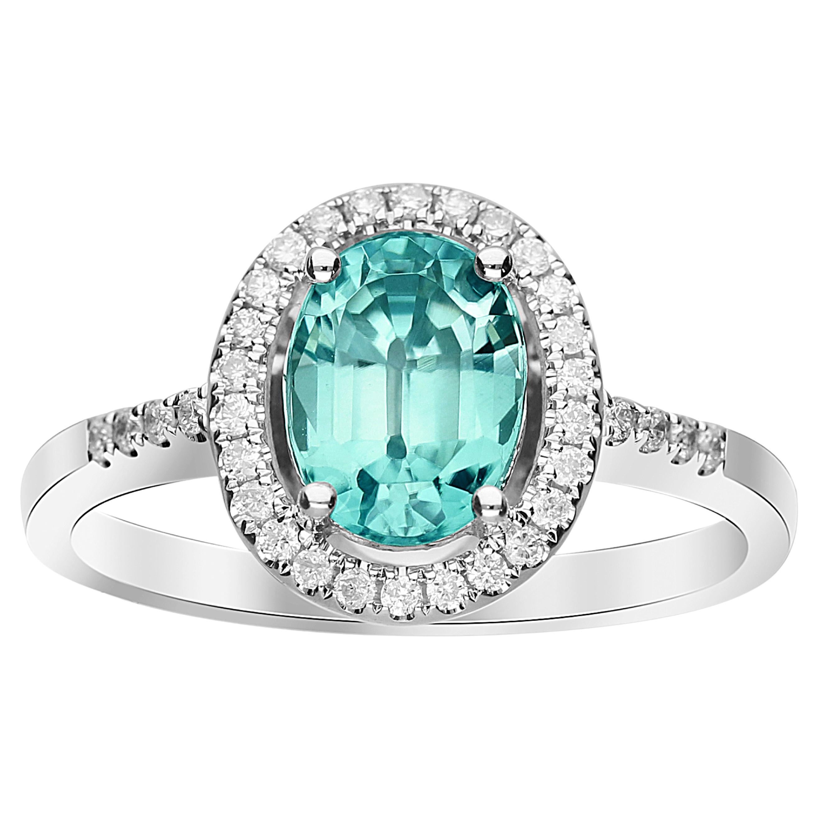 1.94 Carat Oval-Cut Blue Zircon Diamond Accents 14K White Gold Ring For Sale