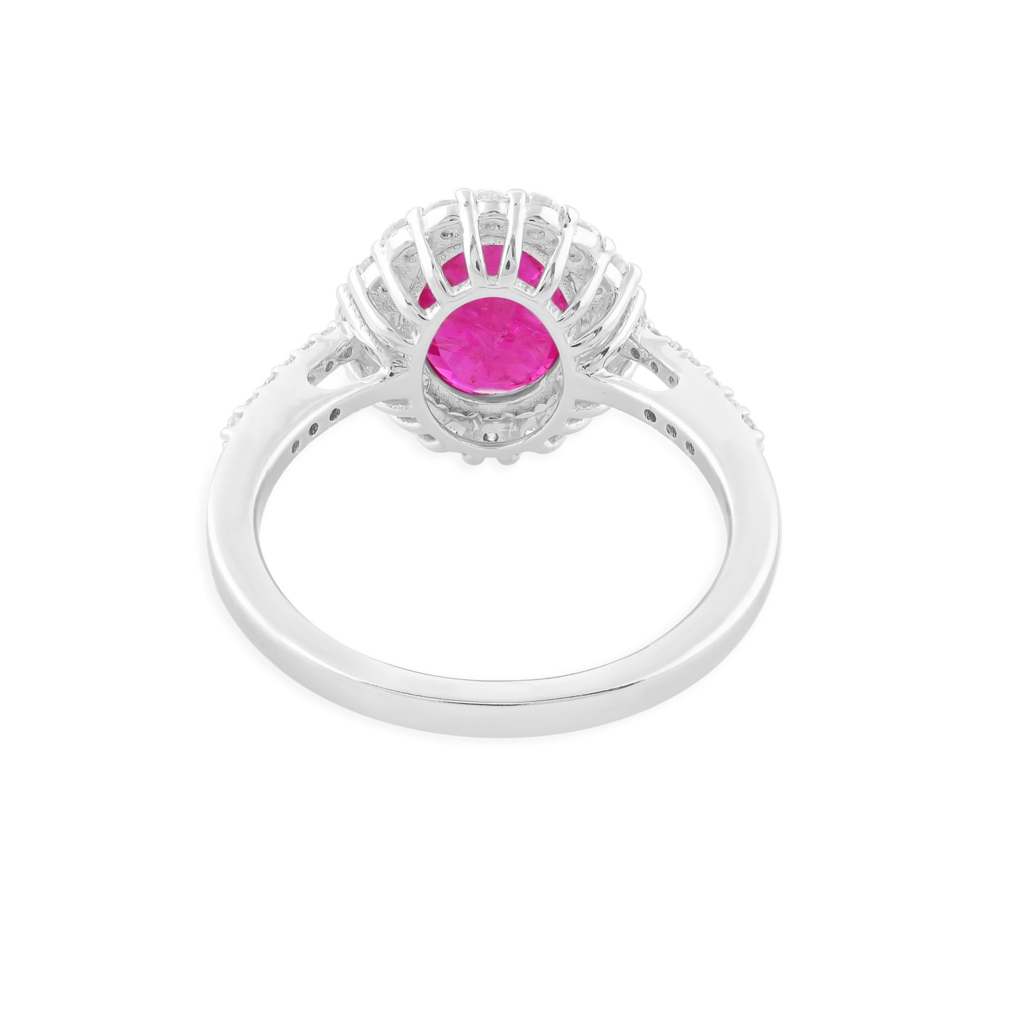 Women's 1.94 Carat Oval Ruby Gemstone Ring 0.66 Carat SI/H Diamond 18 Karat White Gold For Sale