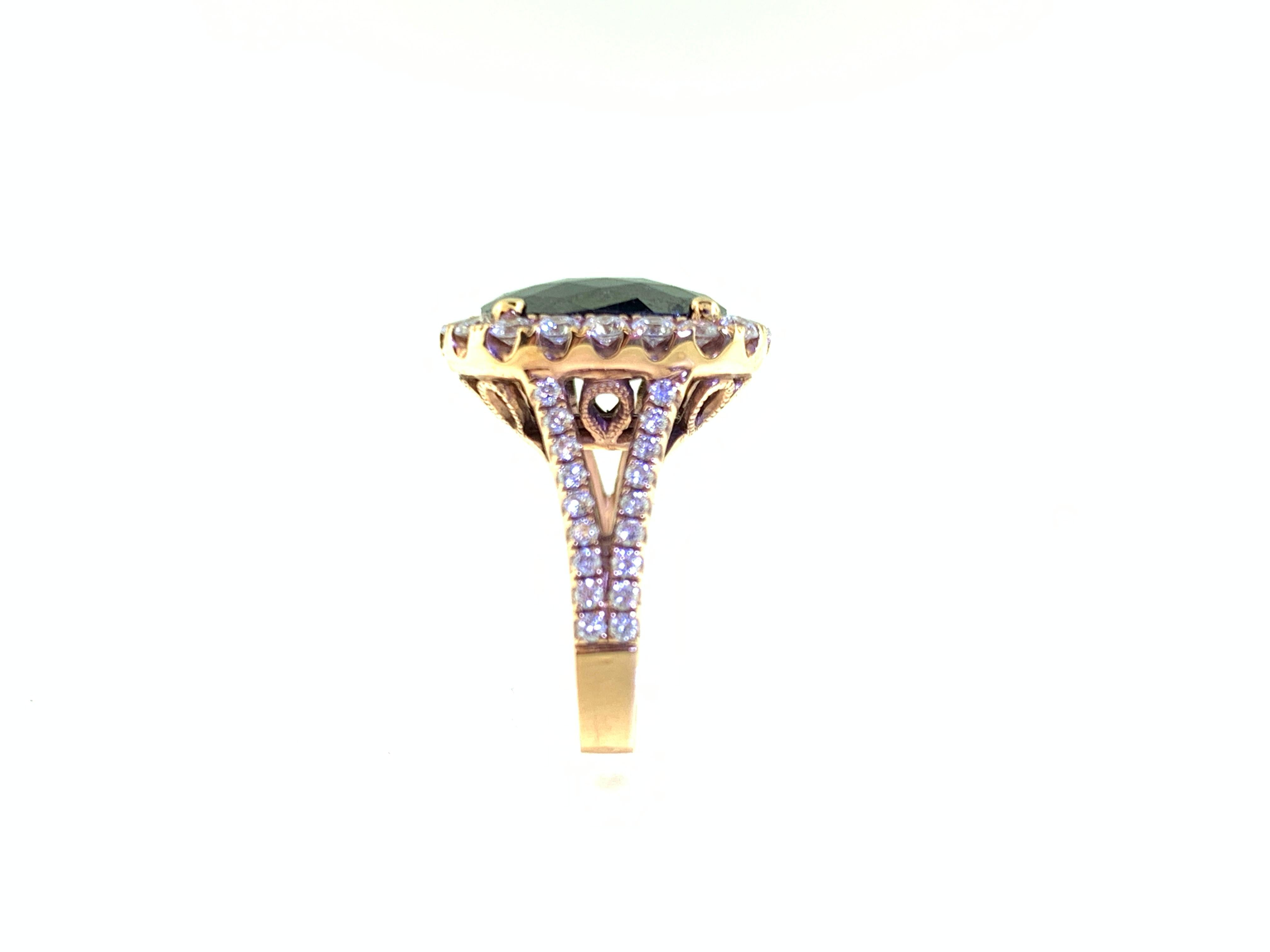 1.94 Carat Rose Cut Black and White Diamond Cocktail Ring in Rose Gold 3