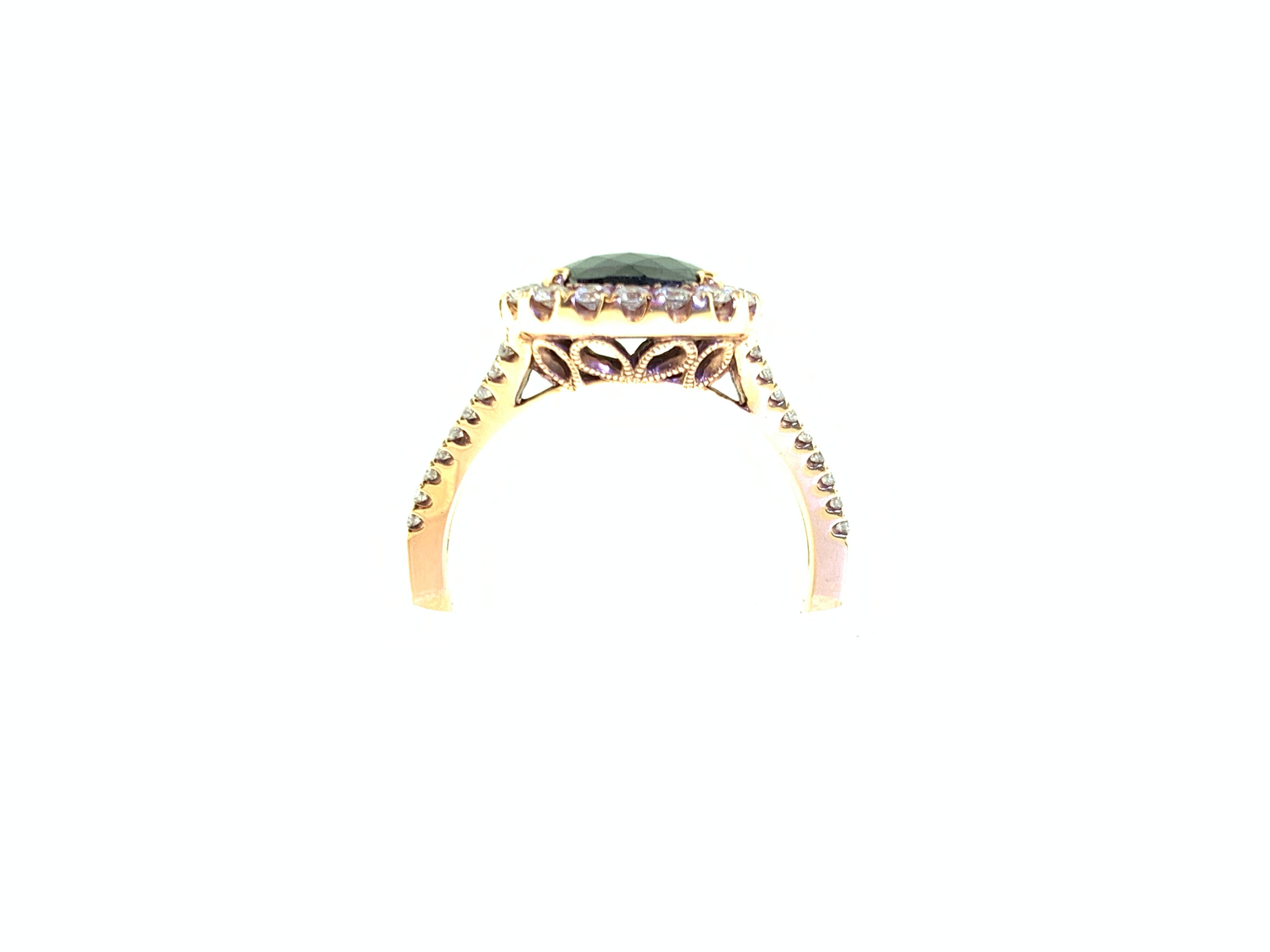 1.94 Carat Rose Cut Black and White Diamond Cocktail Ring in Rose Gold 2