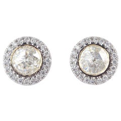 1.94 Carat Rosecut Diamond 18 Karat Gold Round Stud Earrings