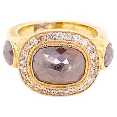 1.94 Carat Rough Diamond Halo Engagement Ring, 14k Yellow Gold