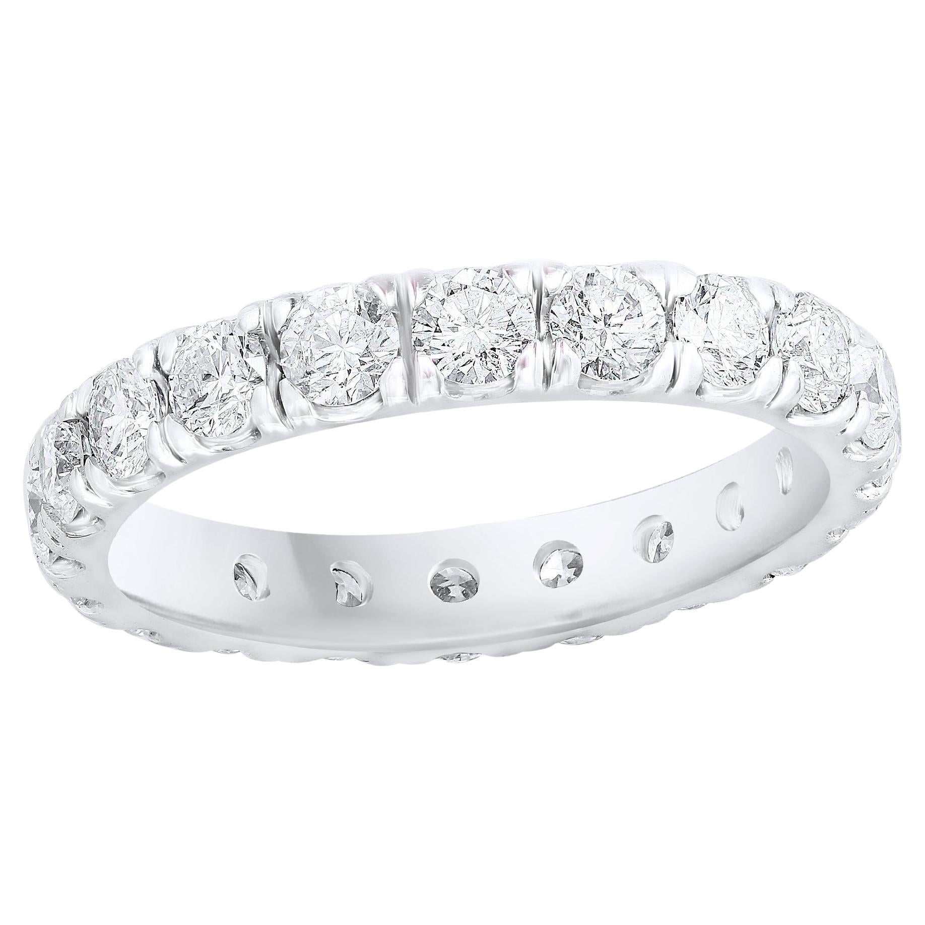 Alliance d'éternité en or blanc 14 carats avec diamants ronds de 1,94 carat