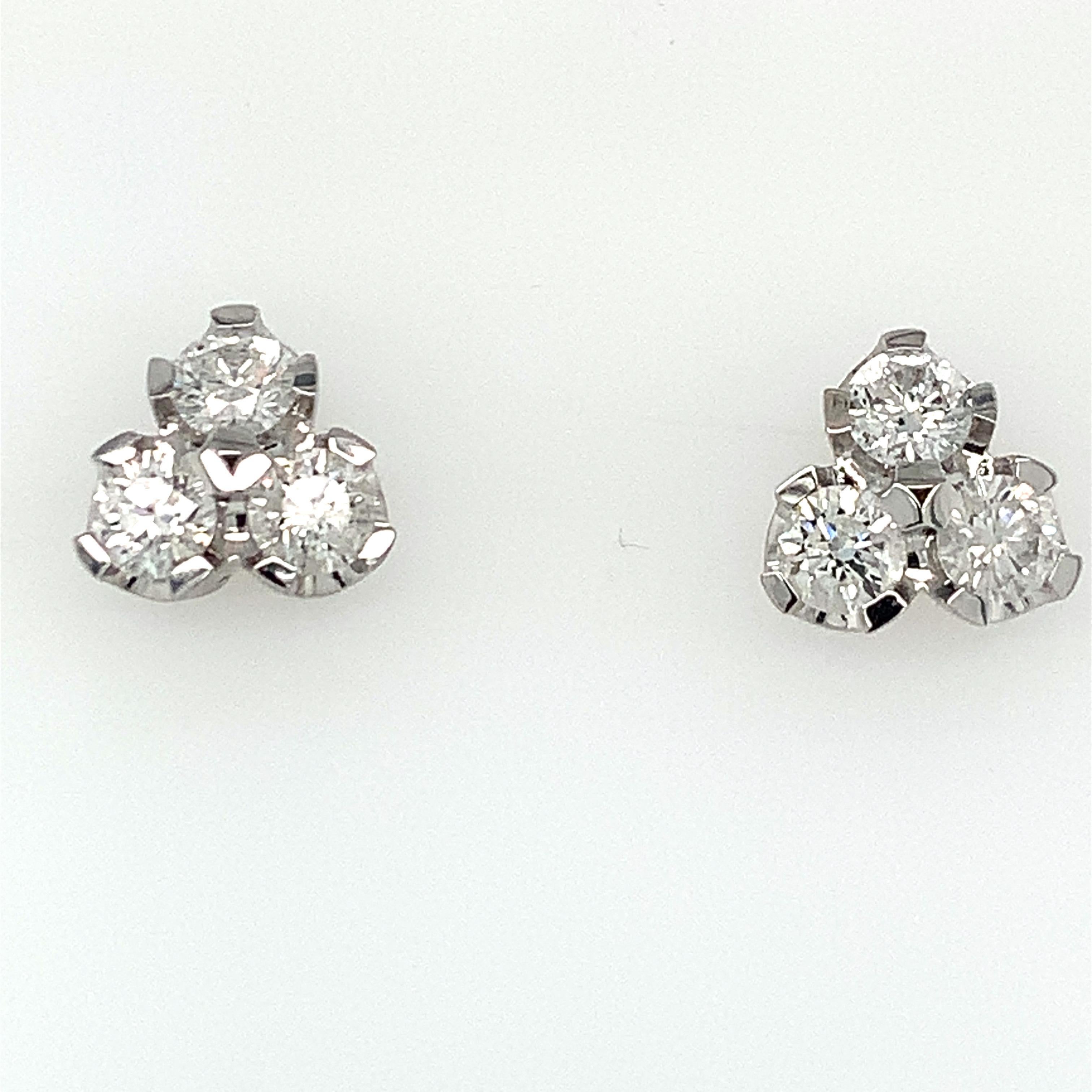 1.94 Carat Round Diamond White Gold Trio Stud Earrings