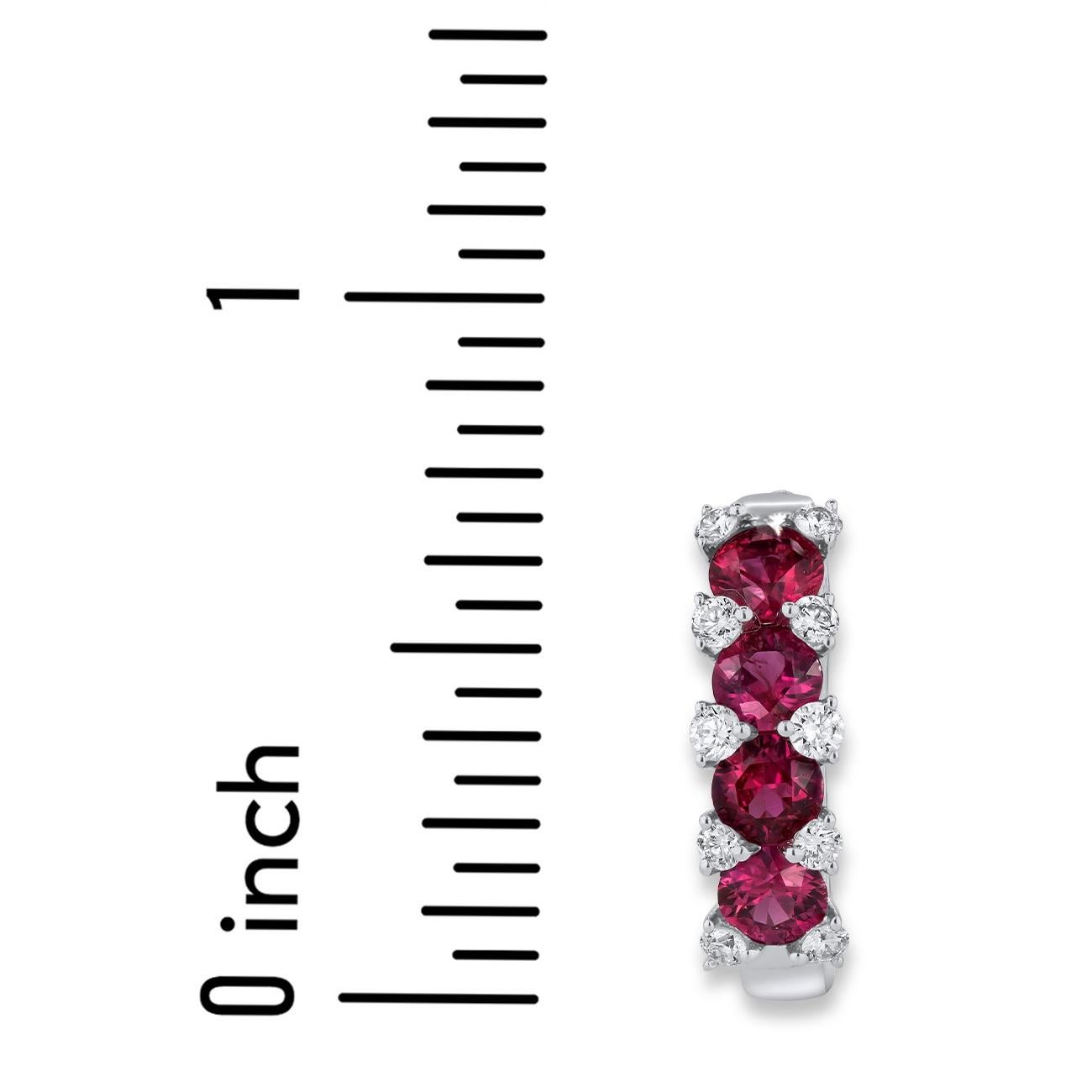 1.94 Carat Ruby and 0.41 Carat Diamond Hoop Earrings in 14k White Gold ref1916 In New Condition For Sale In New York, NY