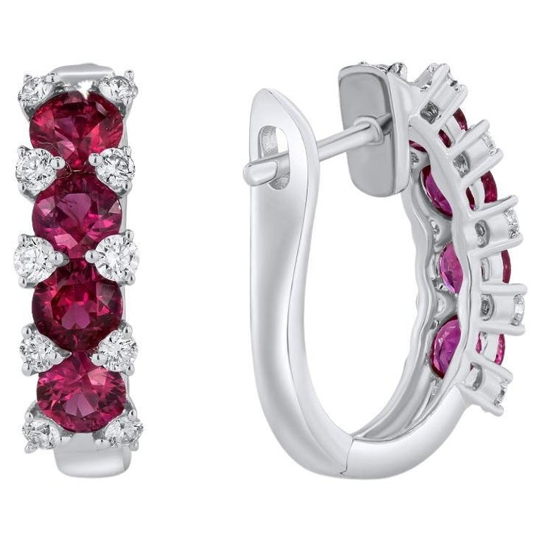 1.94 Carat Ruby and 0.41 Carat Diamond Hoop Earrings in 14k White Gold For Sale