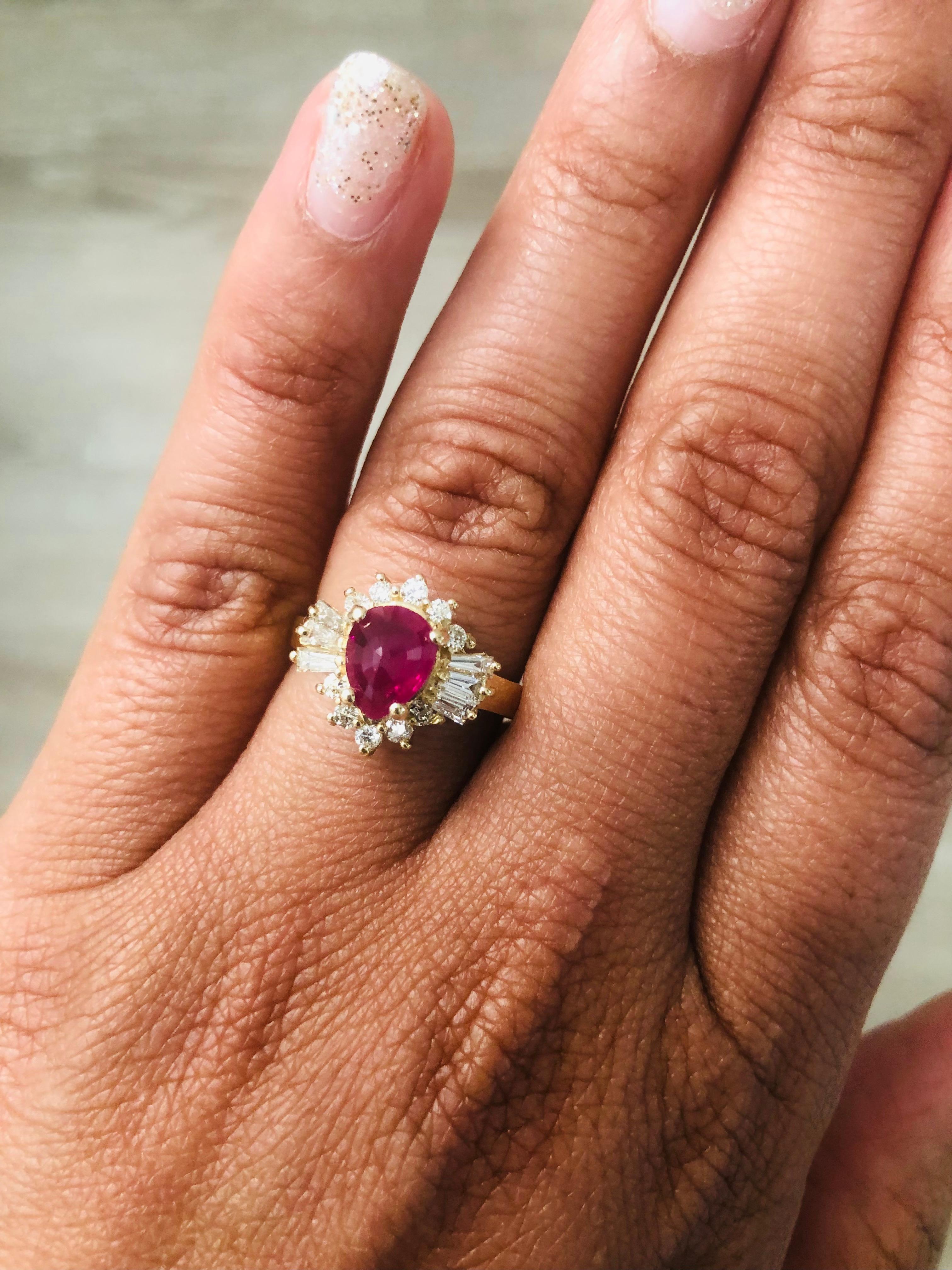 1.94 Carat Ruby Diamond 14 Karat Yellow Gold Ballerina Cluster Ring In New Condition In Los Angeles, CA
