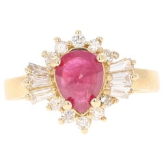 1.94 Carat Ruby Diamond 14 Karat Yellow Gold Ballerina Cluster Ring