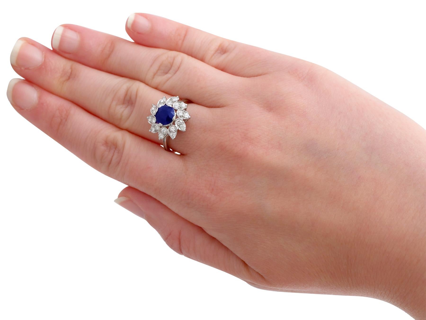 1970s 1.94 Carat Sapphire and Diamond Platinum Cocktail Ring For Sale 1