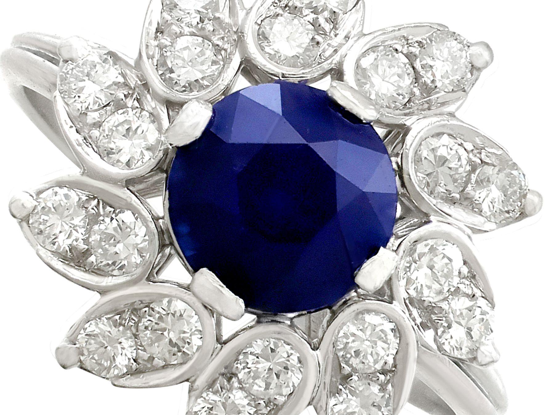 Round Cut 1.94 Carat Sapphire and Diamond Platinum Cocktail Ring For Sale