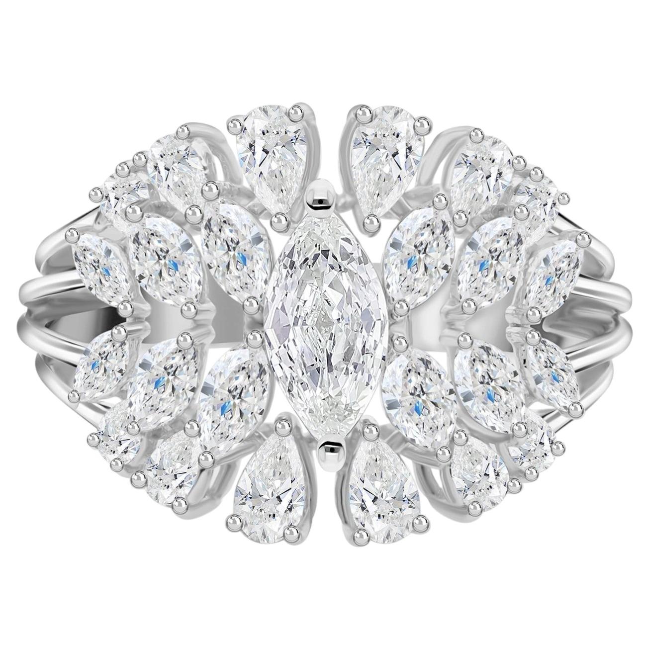 1.94 Carat SI Clarity HI Color Marquise Pear Diamond Ring 18 Karat White Gold