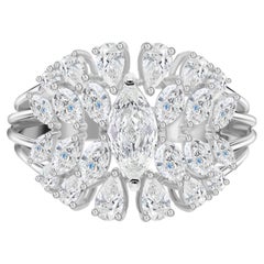 1.94 Carat SI Clarity HI Color Marquise Pear Diamond Ring 18 Karat White Gold
