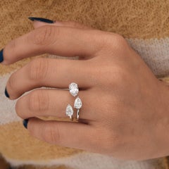 1.94 Carat SI Clarity HI Color Oval Pear Diamond Cuff Ring 14 Karat White Gold