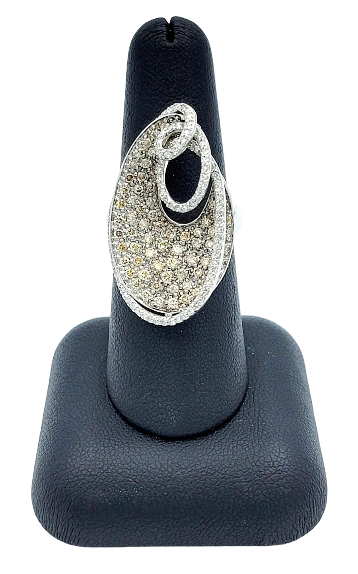 1.94 Carat Total Pavé Diamond Oblong Swirl Cocktail Ring in 14 Karat White Gold For Sale 5