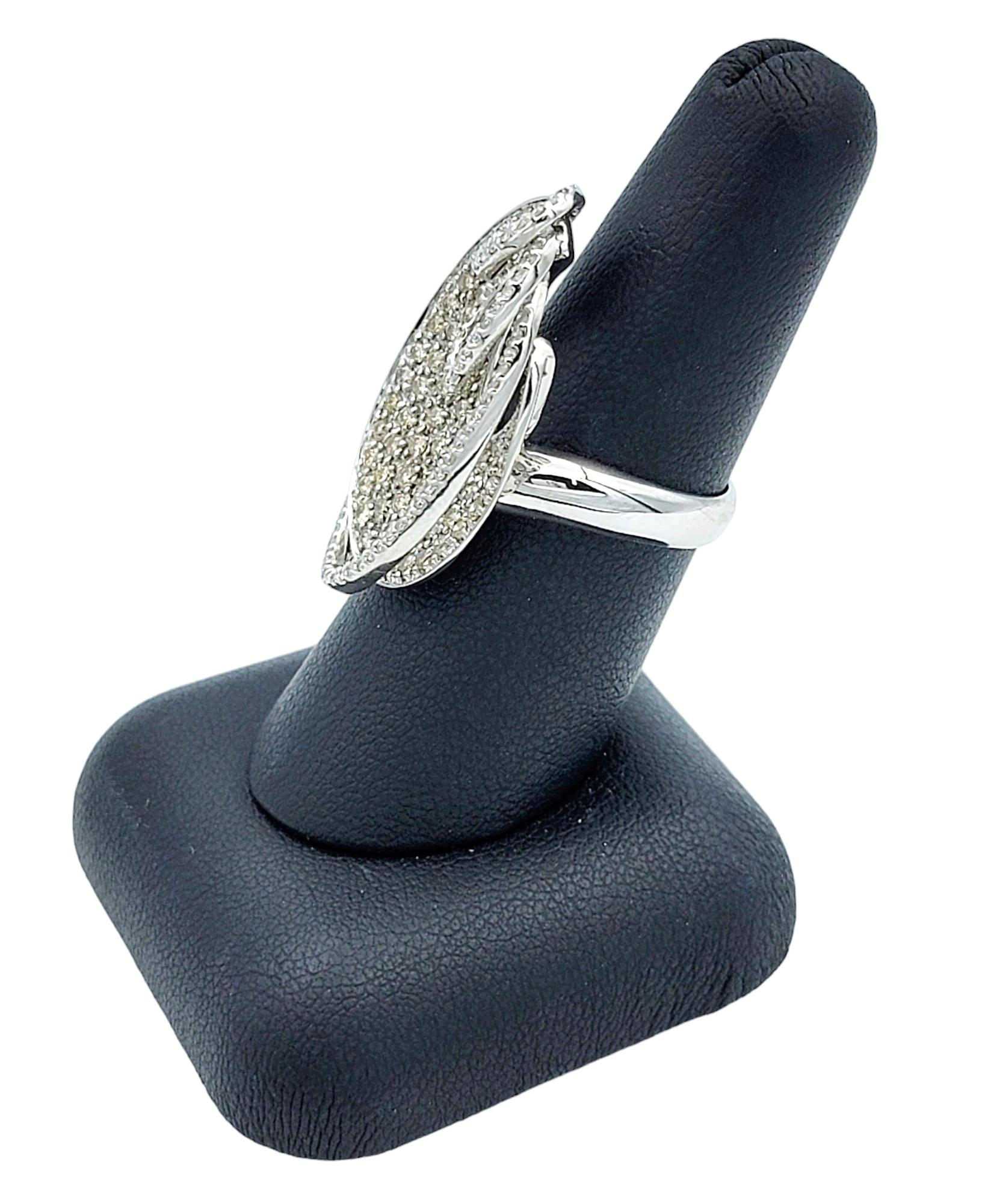 1.94 Carat Total Pavé Diamond Oblong Swirl Cocktail Ring in 14 Karat White Gold For Sale 7