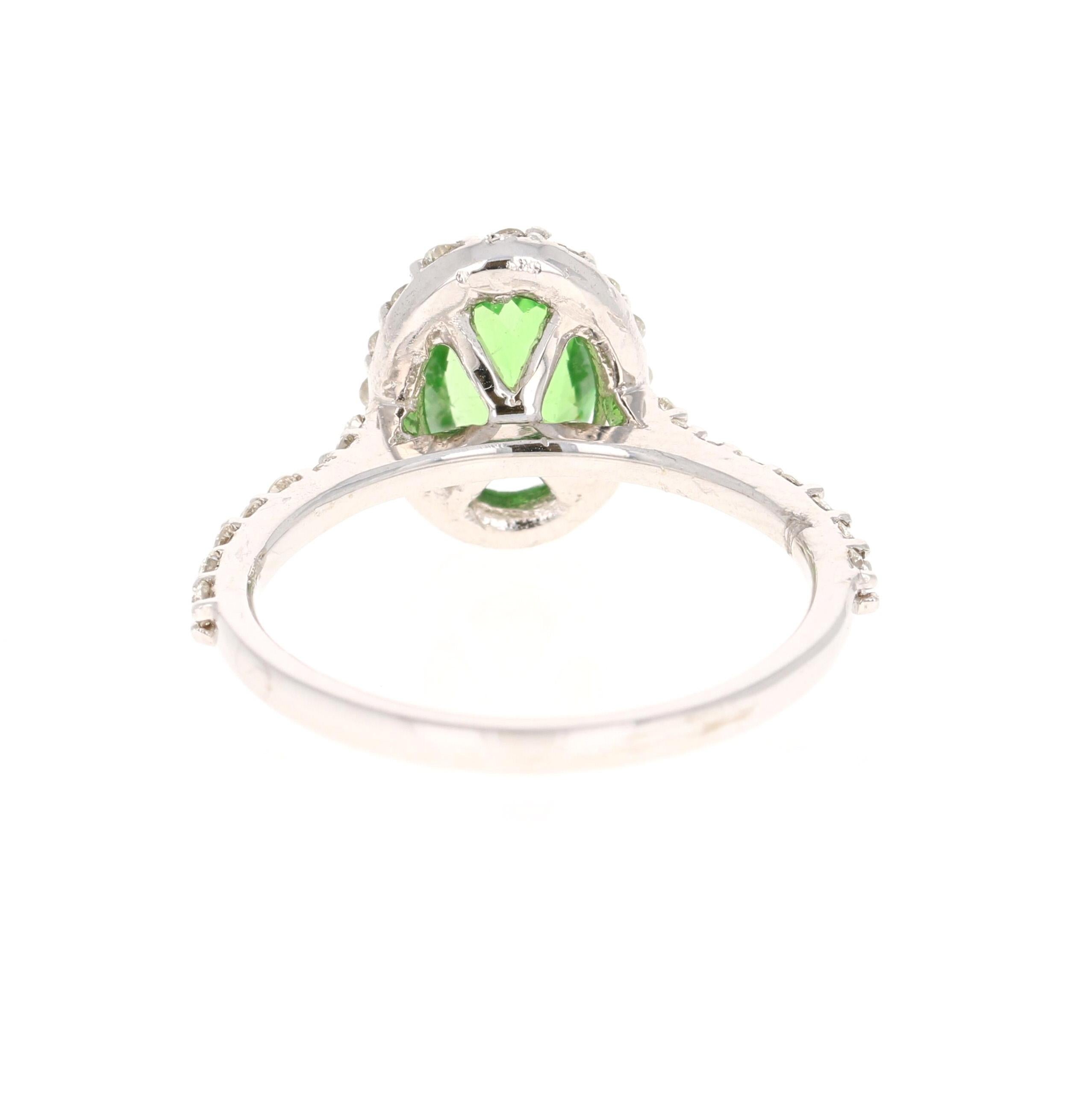 Oval Cut 1.94 Carat Tsavorite Diamond 14 Karat White Gold Halo Engagement Ring