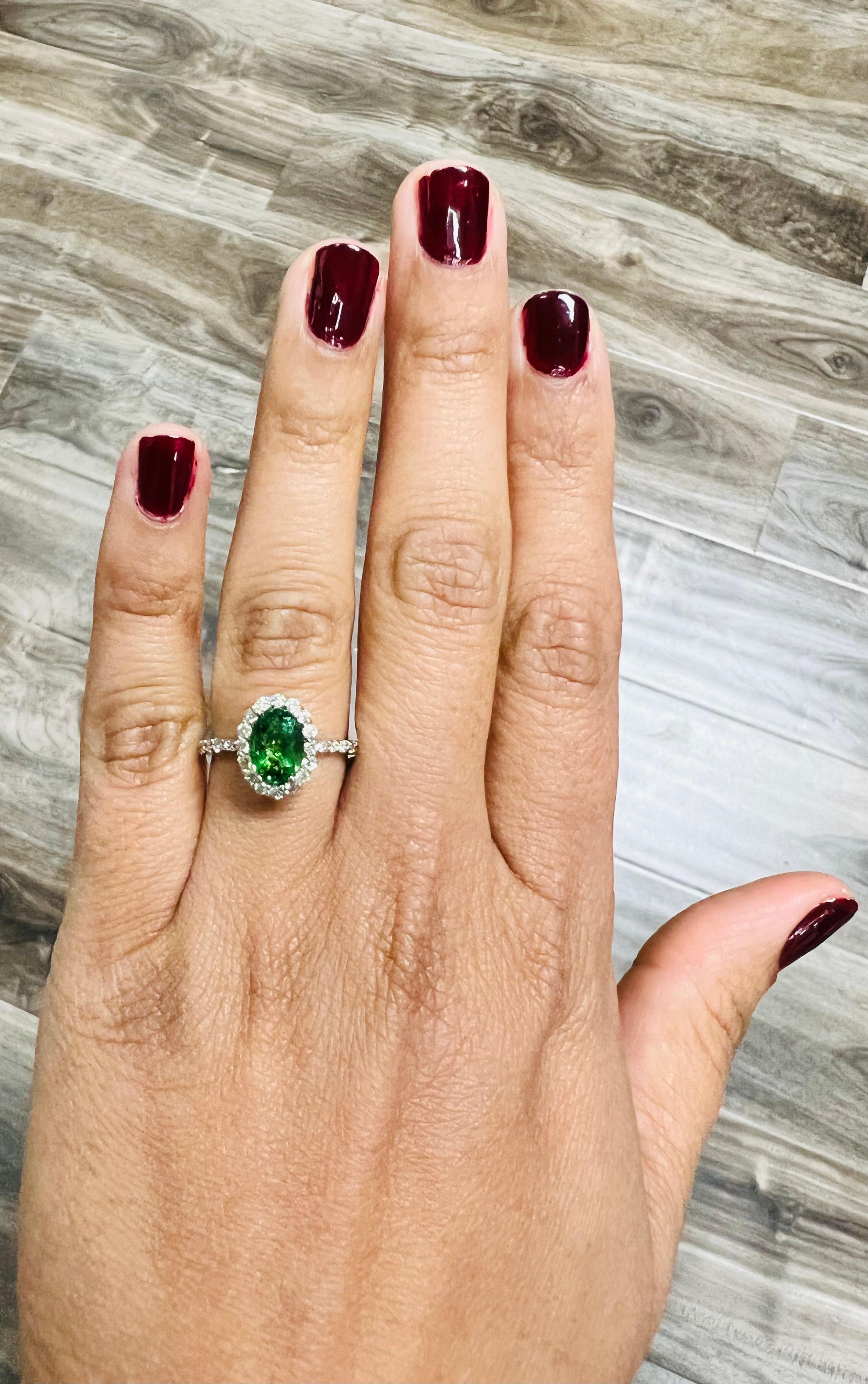 1.94 Carat Tsavorite Diamond 14 Karat White Gold Halo Engagement Ring In New Condition In Los Angeles, CA