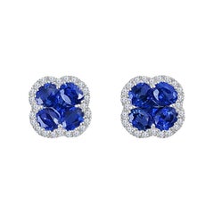 1.94 Carat Vivid Blue Sapphire and 0.21 Carat Diamond Clover Stud Earrings