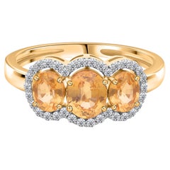 1.94 Carat Three Stone Yellow Sapphire 0.21 Ct Diamond Ring in 14K White Gold