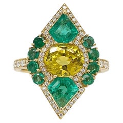 1.94 Carat Yellow Sapphire and 1.86 Carat Emerald and Diamond Ring  