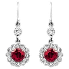 Certified Natural 1.94 Carats Ruby set in 18K White Gold Earrings with Diamonds 