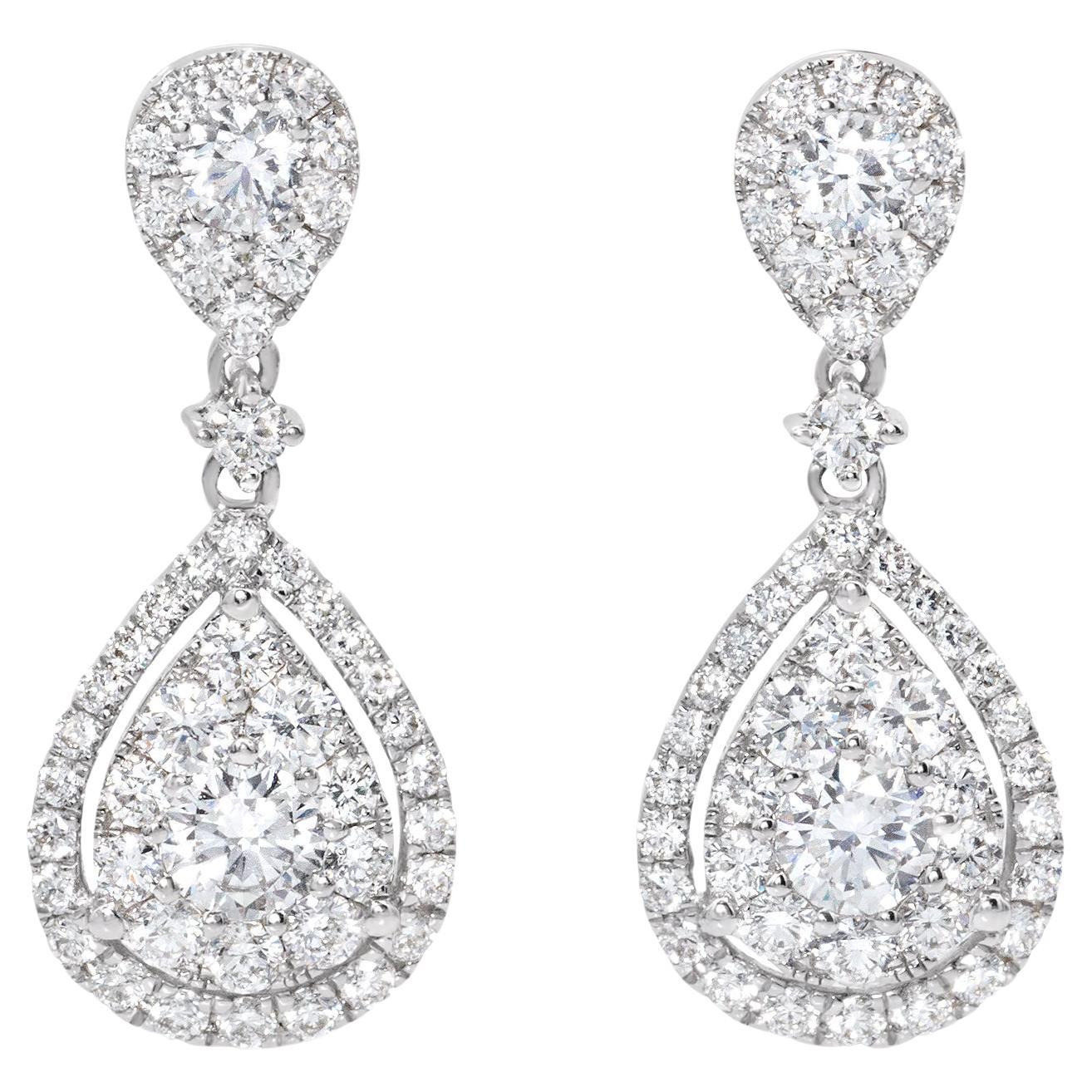 Roman Malakov 1.94 Carats Total Pear Shape Diamond Illusion Dangle Drop Earrings