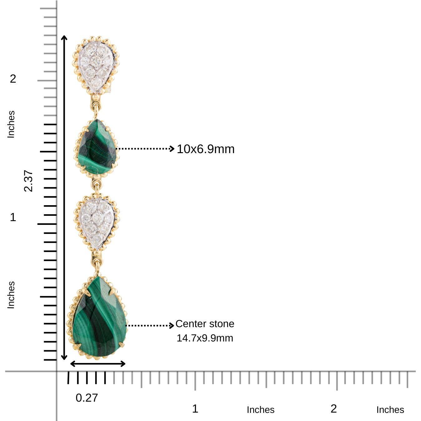Orecchini lunghi con diamanti e malachite fine da 19,4 CTW in oro giallo massiccio 18 carati in vendita 3