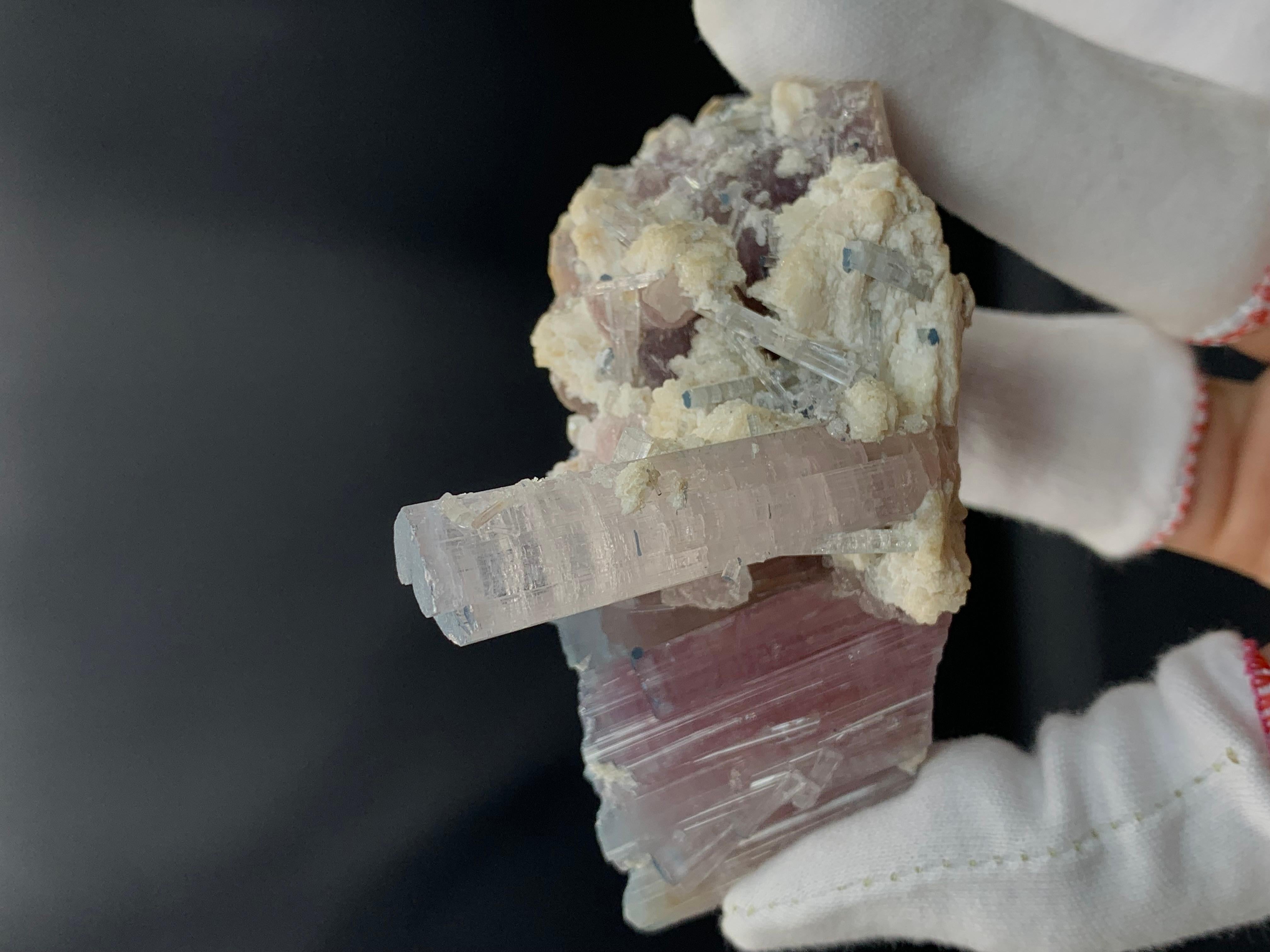 Spécimen de tourmaline rubellite bleue avec Albite d'Afghanistan en vente 4