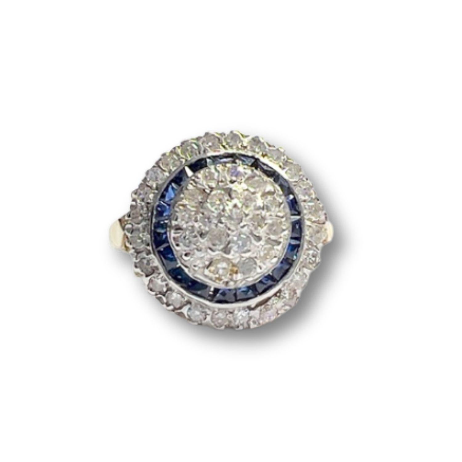 Women's 1940-1945 Art Deco Style Diamonds and Sapphire Yellow Gold and Platinum Ring
