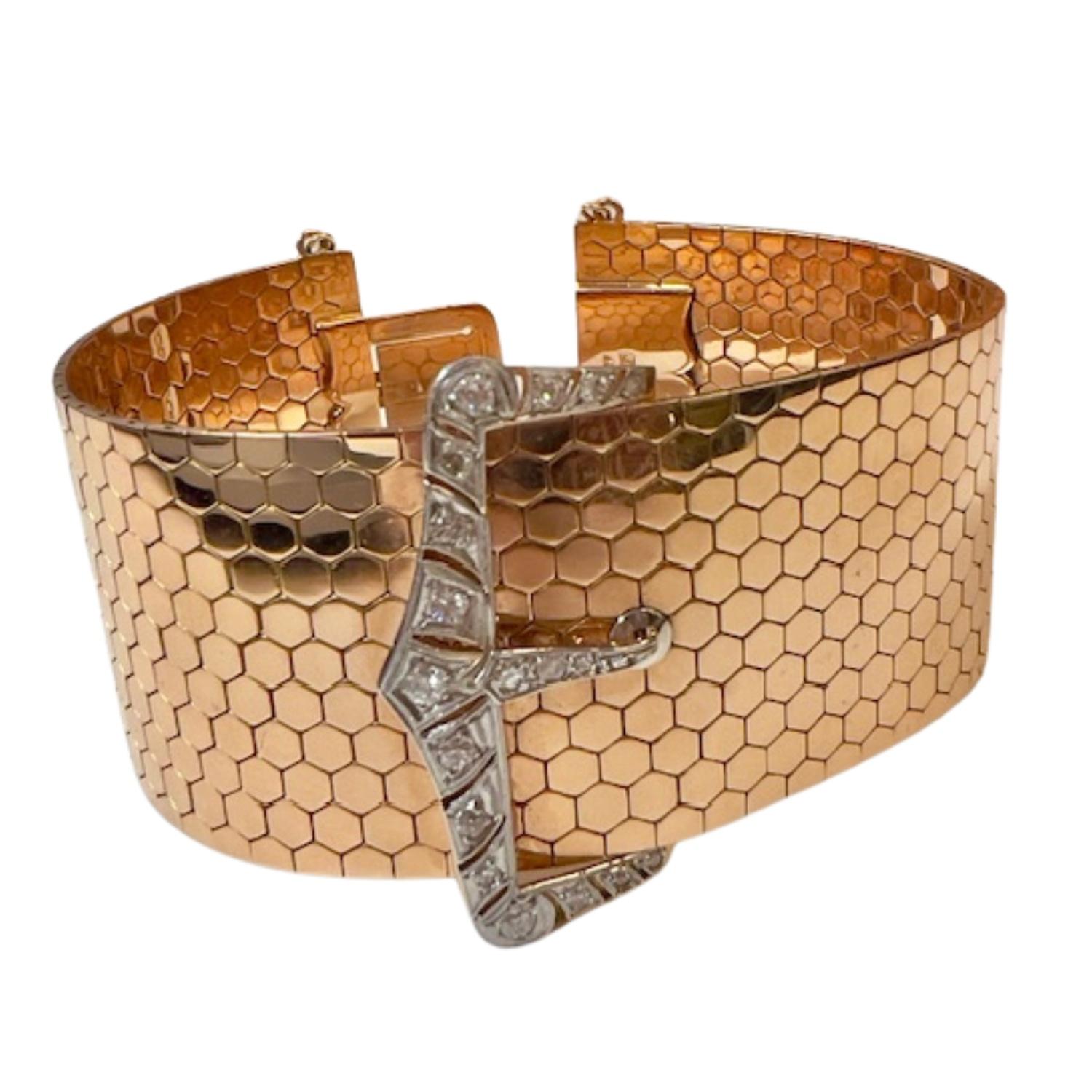 Women's 1940 - 1945 Retro 87.20 g  Diamond Gold Bracelet For Sale