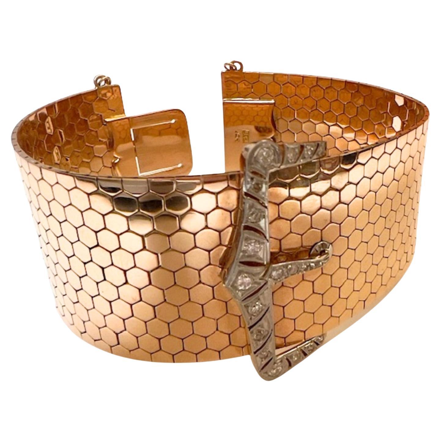 1940 - 1945 Retro 87.20 g  Diamond Gold Bracelet For Sale