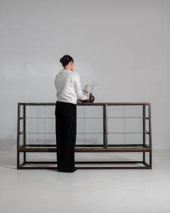 1940-1949 France Deep Ebony Black Glazed Iron Display Cabinet