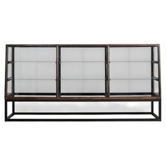 1940-1949 France Deep Ebony Black Glazed Iron Display Cabinet