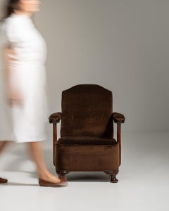 1940-1949 France Deep Espresso Brown Upholstered Wingback Armchair
