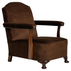 1940-1949 France Deep Espresso Brown Upholstered Wingback Armchair