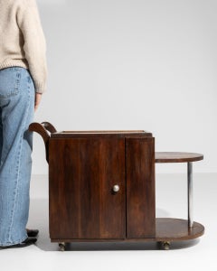 1940-1949 France Deep Walnut Brown Art Deco Bar Cart