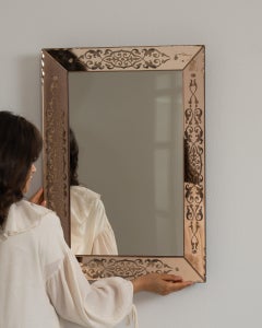 1940-1949 Italy Warm Blush Pink Carved Wood Mirror