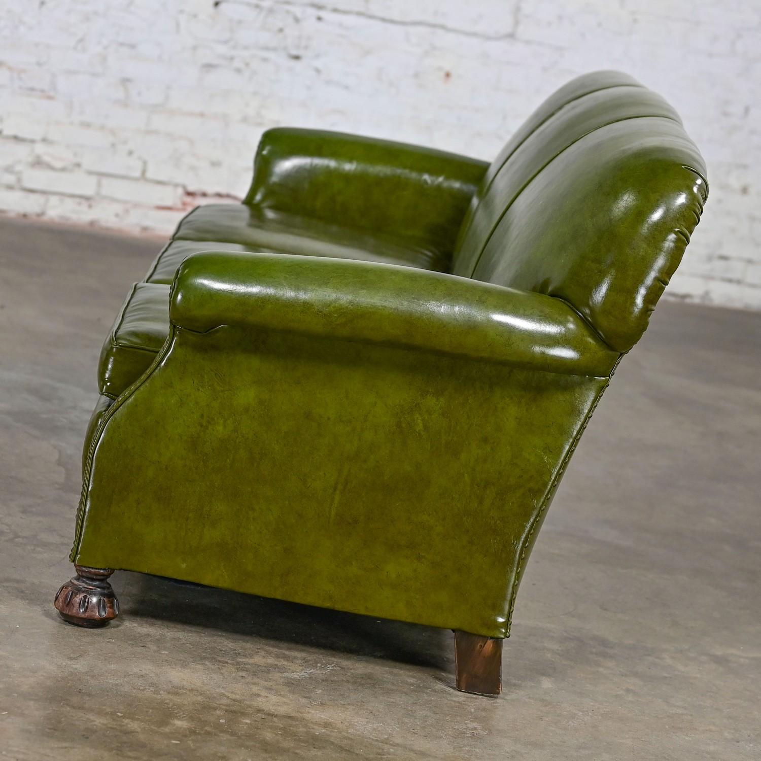 1940-1950’s Traditional Green Naugahyde Faux Leather Lawson Club Style Sofa For Sale 4