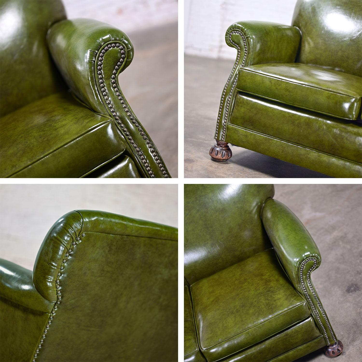1940-1950’s Traditional Green Naugahyde Faux Leather Lawson Club Style Sofa For Sale 8