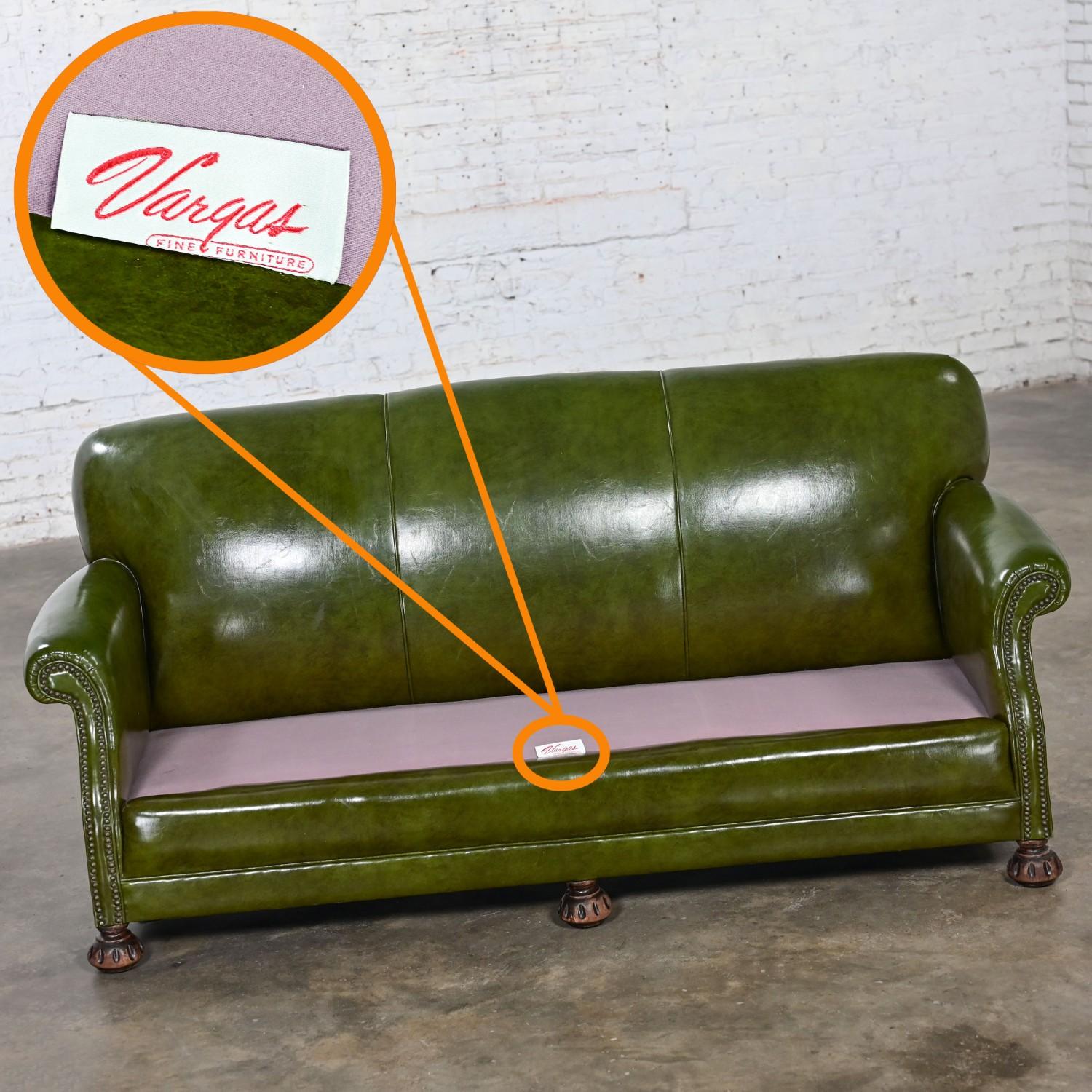 1940-1950’s Traditional Green Naugahyde Faux Leather Lawson Club Style Sofa For Sale 12