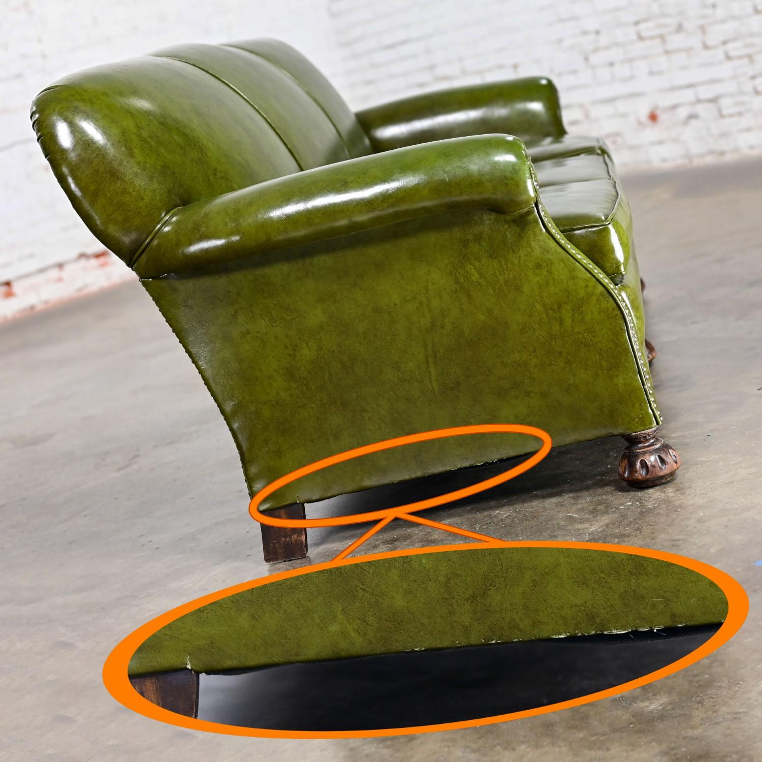 1940-1950’s Traditional Green Naugahyde Faux Leather Lawson Club Style Sofa For Sale 13