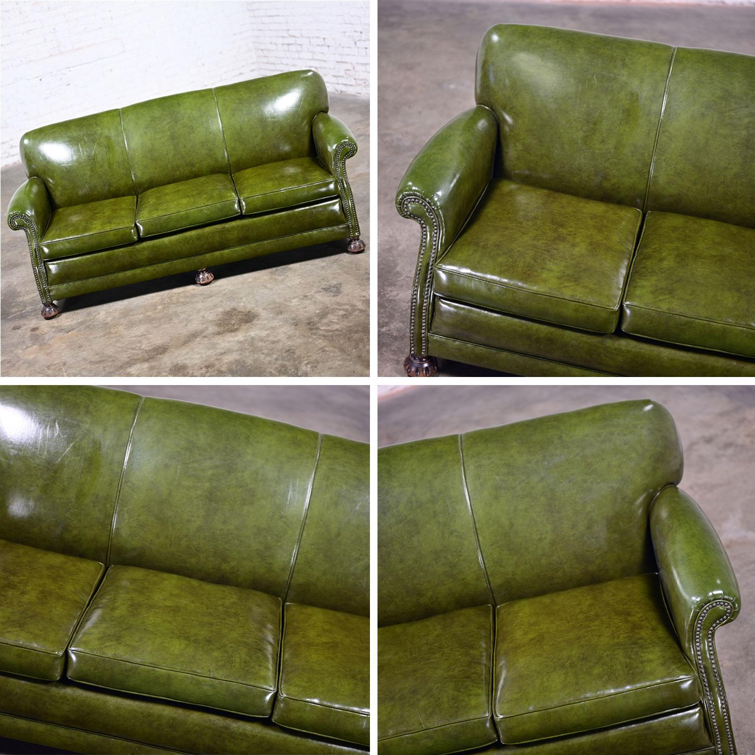1940-1950’s Traditional Green Naugahyde Faux Leather Lawson Club Style Sofa For Sale 1